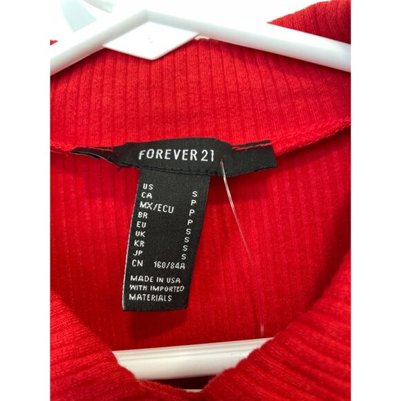 Forever 21 Ribbed Button Front Mini Dress Size Small Short Sleeve Knit Red NEW - Picture 4 of 10